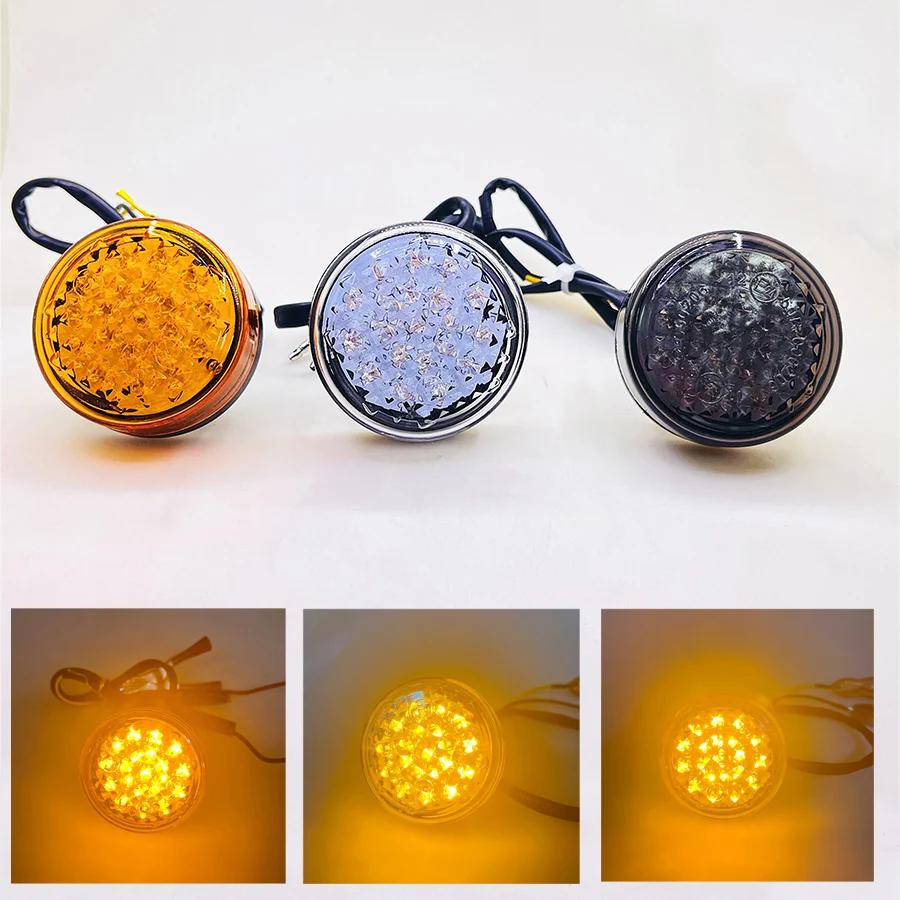 Yecnecty 1 Pair Motorcycle Universal Round Front Rear LED Turn Signal Indicator Amber Light For Harley Bobber Chopper Custom