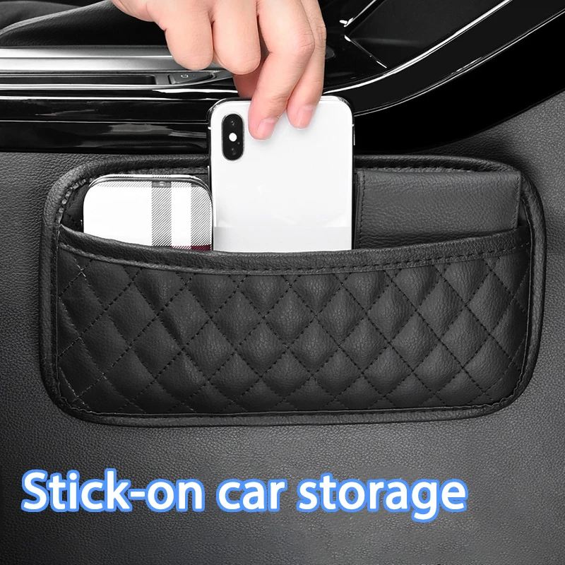 Universal Black Car Adhesive Organizers Pocket Bags Car Storage Box Card Phone Collecting Bag Car Interior Accessories