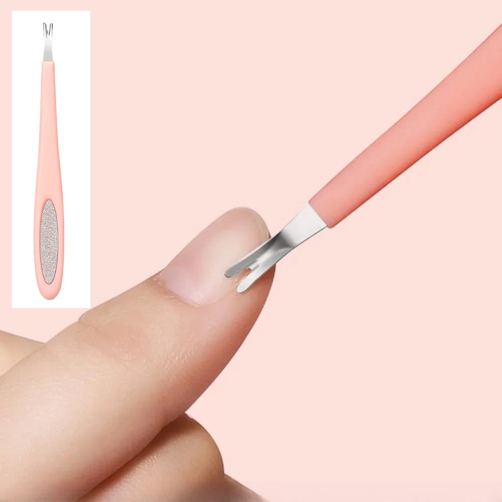

1Pc V-shape Nail Cuticle Pushers Pink Handle Stainless Steel Head Dead Skin Fork Remover Professional Pedicure Care Tools