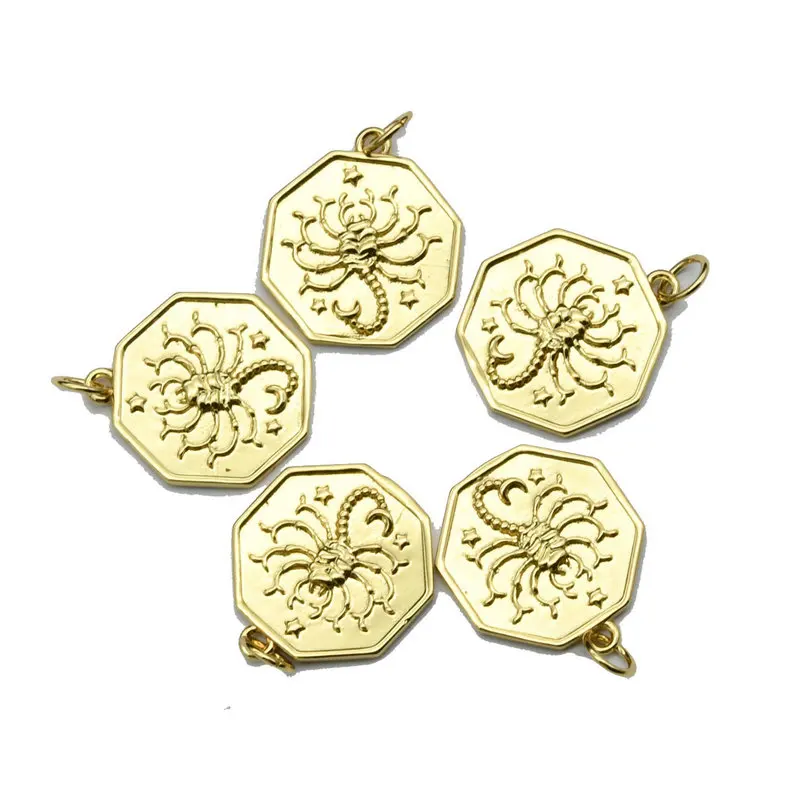 Color Remain Gold Plated Copper Geometric Octagon  Scorpion Charms for Women Necklace Bracelet Making