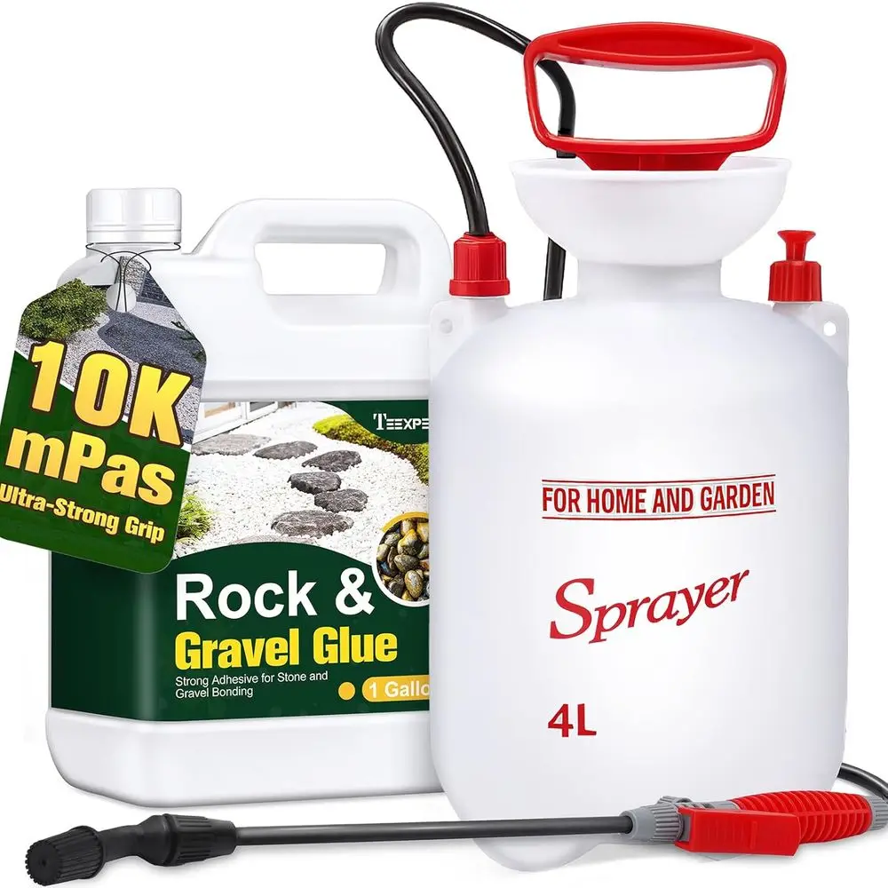 Pegamento para Roca o Ladrillo con Rociador - 1 Galón de Adhesivo Fuerte para Grava y Piedra o para Caminos, Patios, Terrazas y Entradas de Vehículos