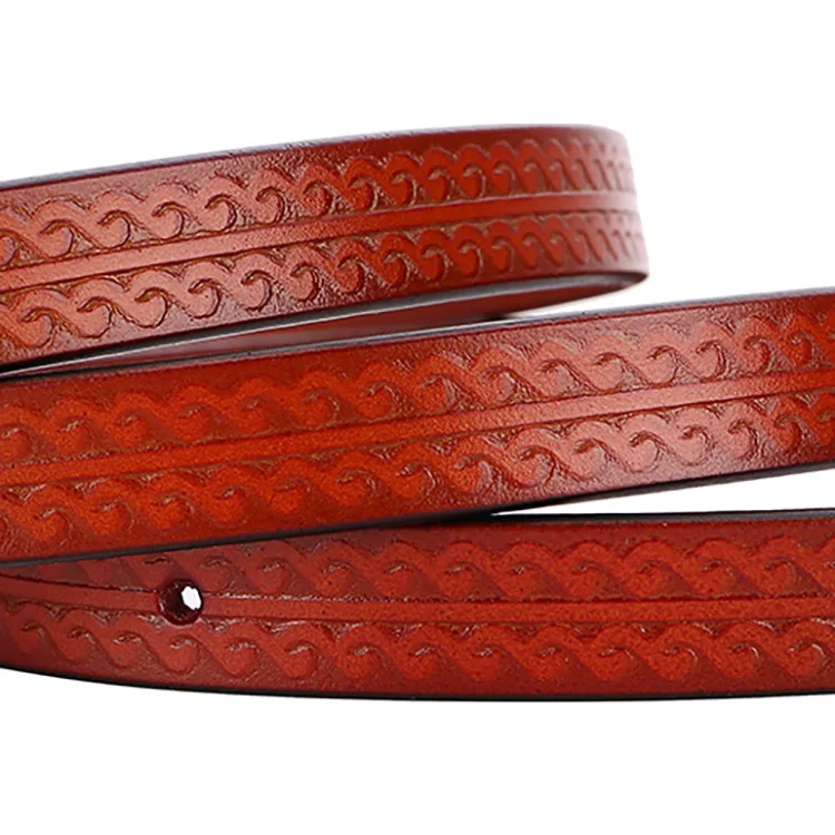 Vintage Boho Floral Carved Women\'s Waist Belt Genuine Leather Decorative Belt for Jeans, Cowhide Casual Ladies Belt