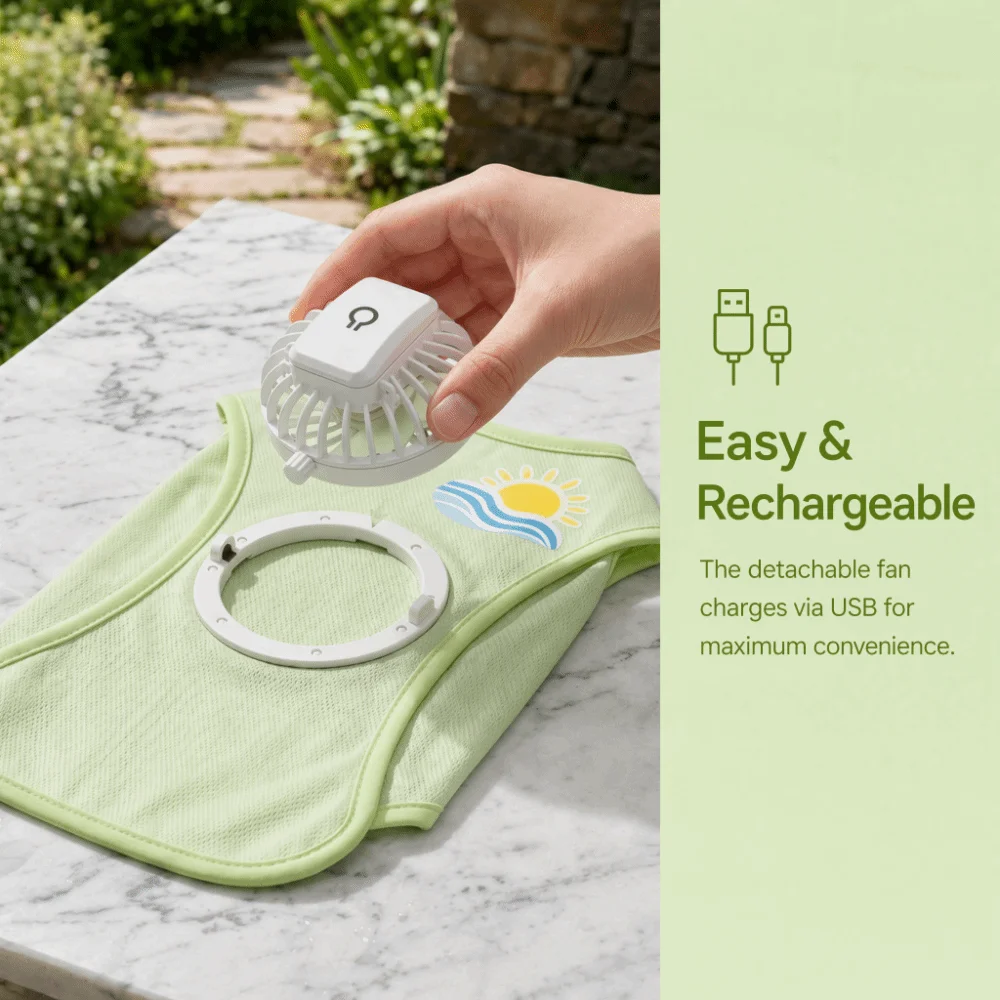 Sunproof Dog Vest with Fan Removable USB Charging Cooling Dog Vest 3-speed Wind Setting Easy To Clean Pet Mesh Clothes Summer