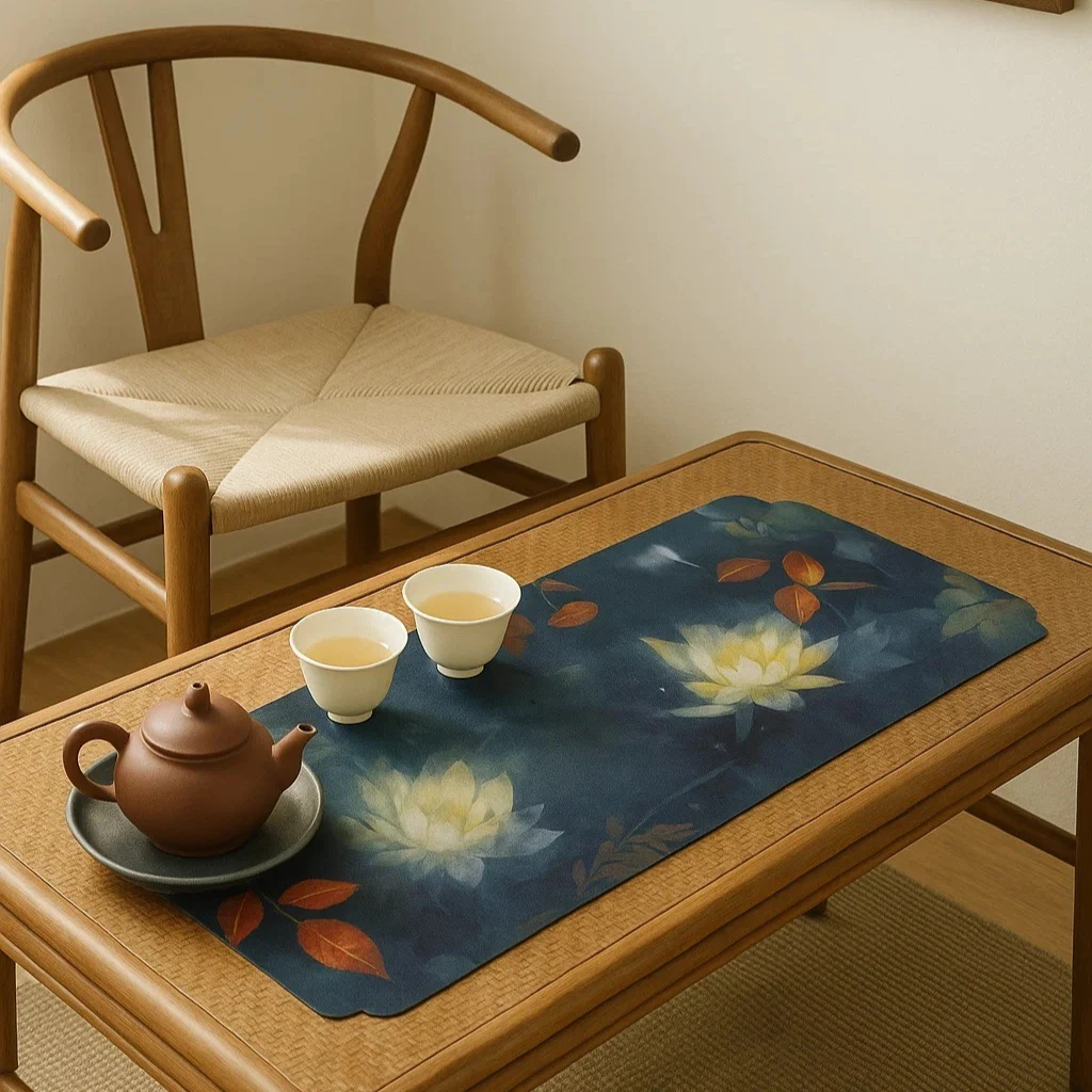 Reversible Chinese Tea Table Runner Mat Set Guochao Style Dry Brew Mat Teaware Pad Tea Ceremony Accessory Festive Decor