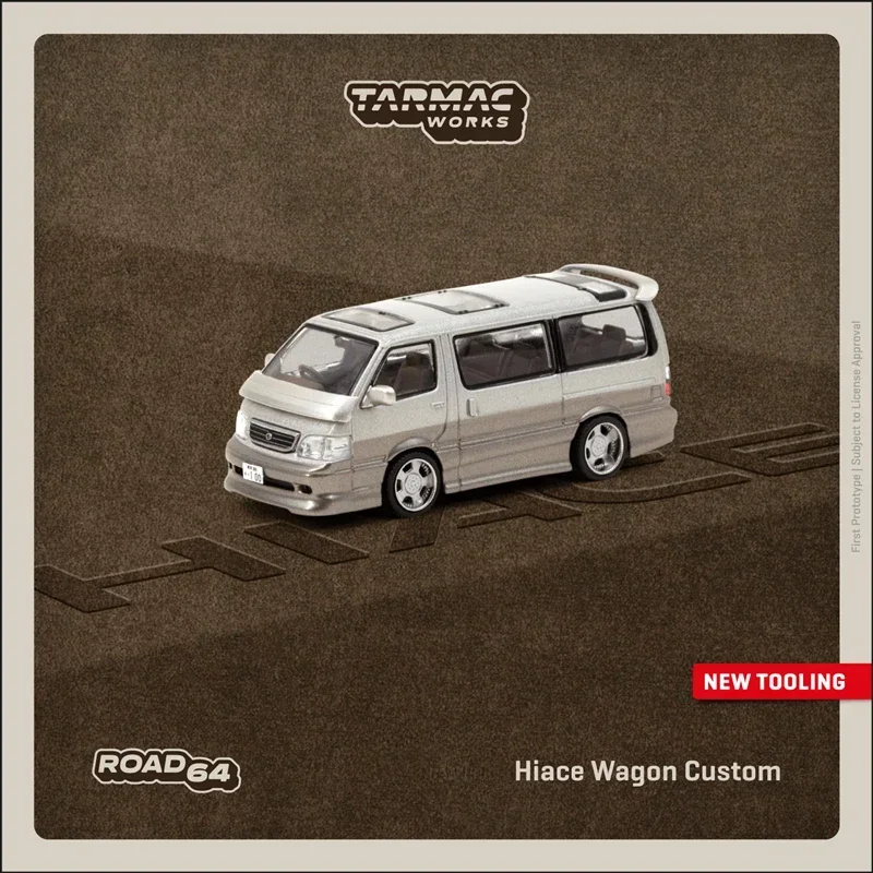 Tarmac Works 1:64 Hiace Wagon Custom Silver Brown Diecast Model Car