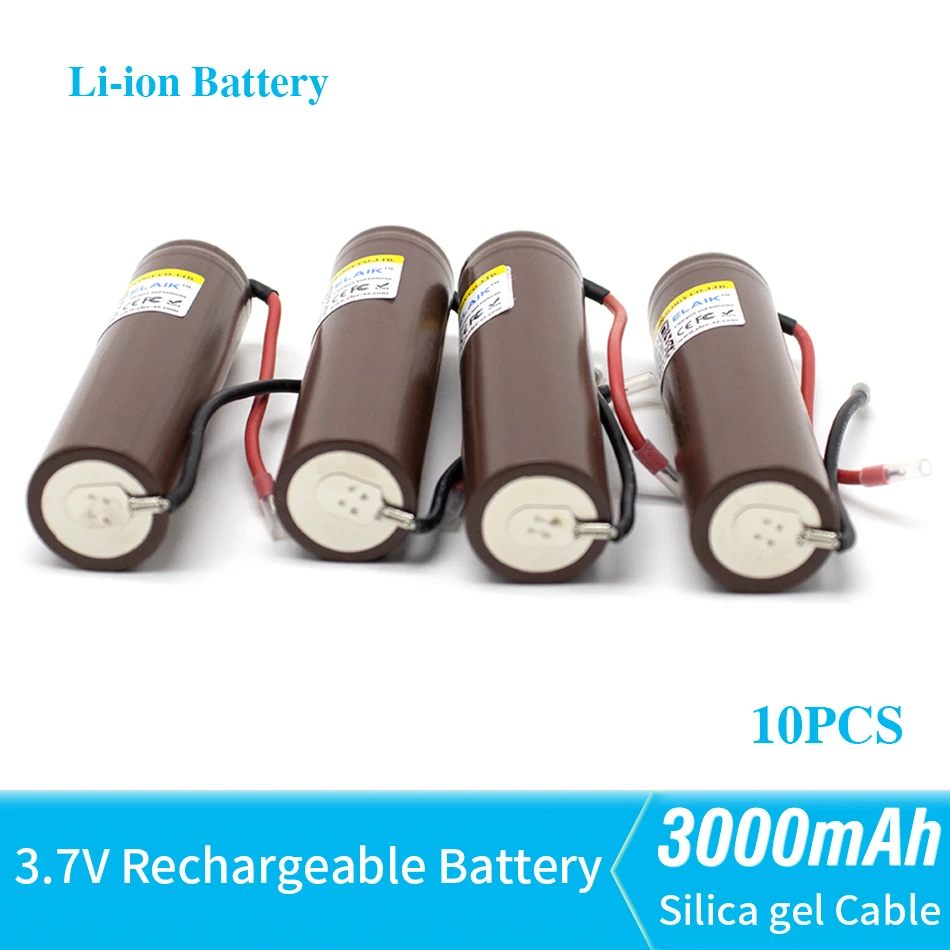 

10PCS HG2 18650 3000mAh Rechargeable battery 18650HG2 3.6V discharge 20A dedicated batteries+DIY Silica gel Cable