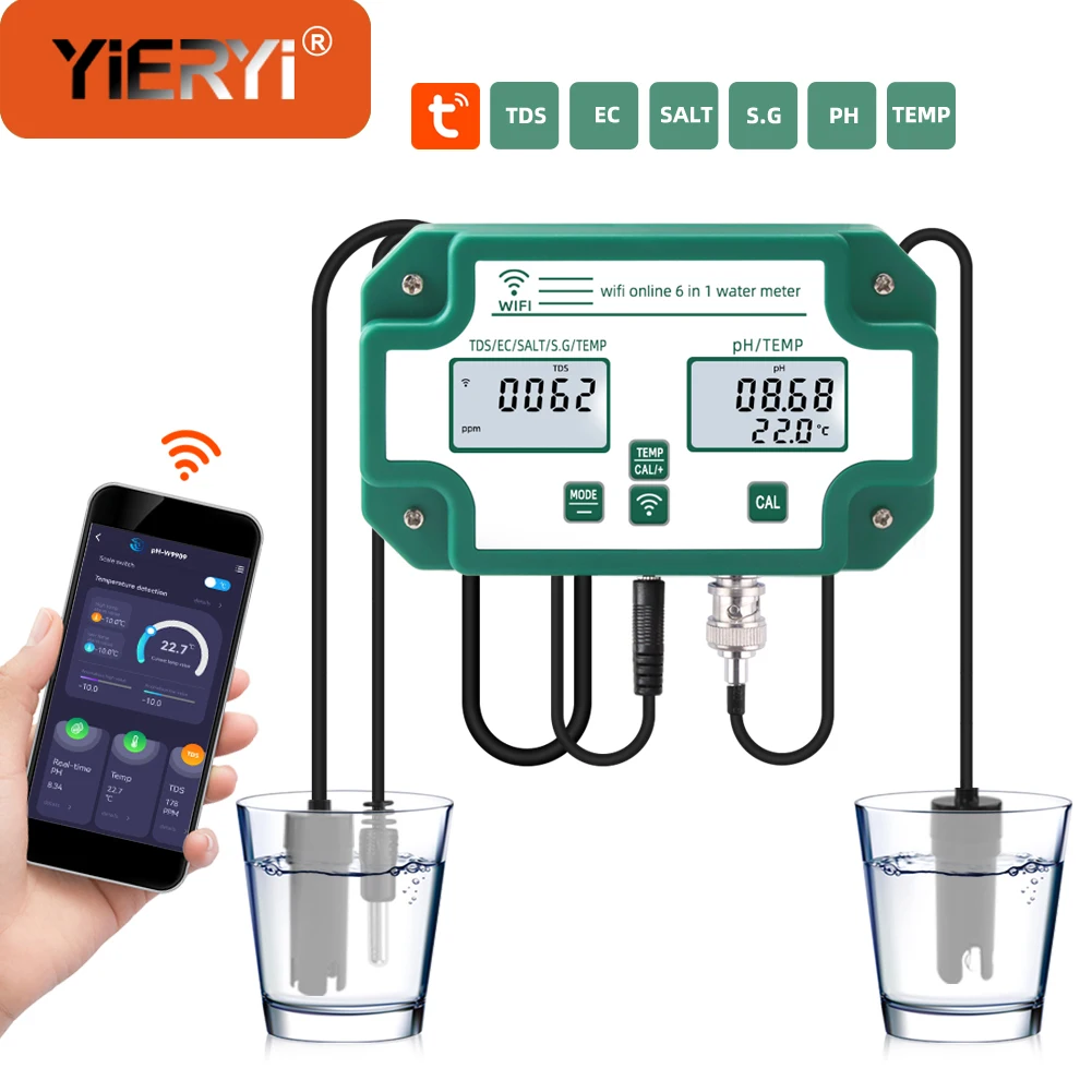 Wireless Wifi Online Water Quality Tester Smart Aquarium Monitor ph Tds ce Salinidade S.g. Temp Meter Piscina Yy-w9909