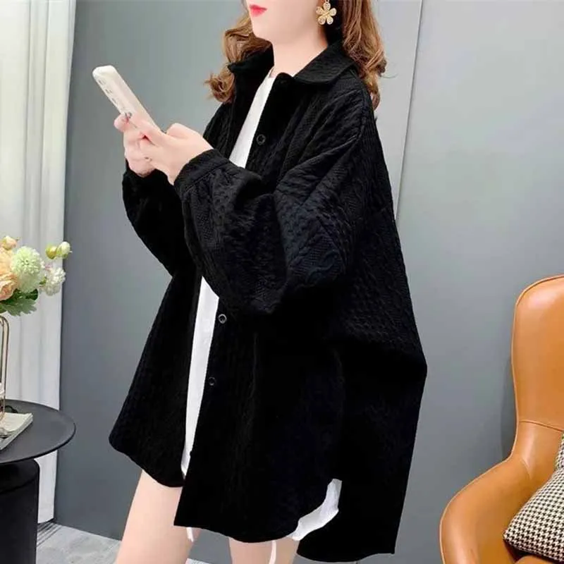 

Women Spring Fashion Loose Fitting Lazy Wind Solid Color Long Sleeved Shirts Coat Female New Retro Style Versatile Blouse Jacket