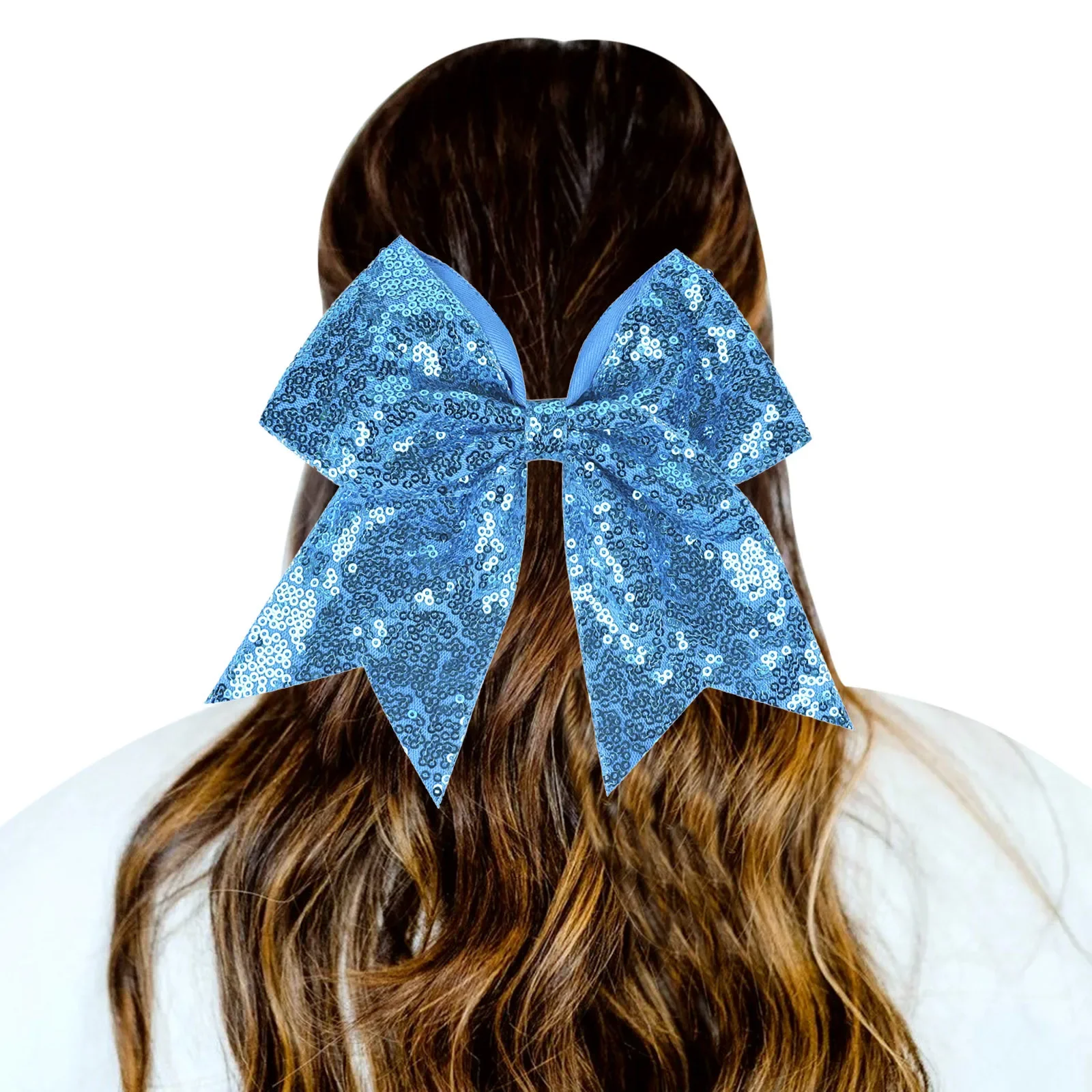 Girl Hairband Girls Ribbon Cheerleading Hair Bows with Sequin Beads Kids Bowknot Ponytail Holder Women Elastic Hair Tie