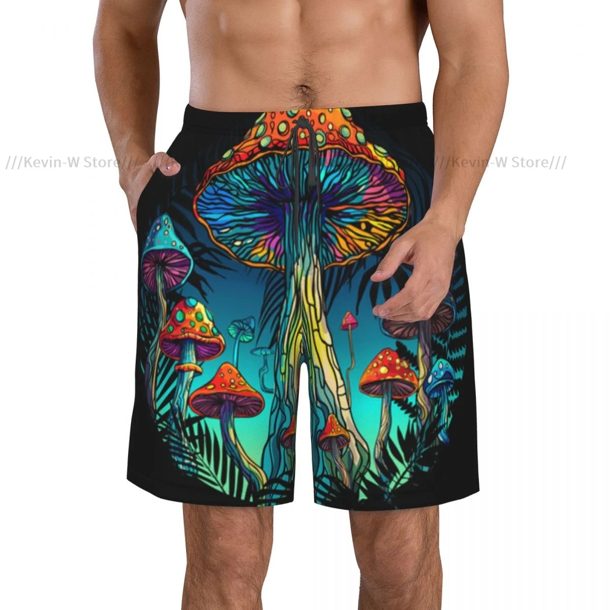 Swimwear Mens Swim Shorts Beach Swimming Trunks For Man Psychedelic Magic Glowing Mushrooms Swimsuit Surf Board Bathing Suit