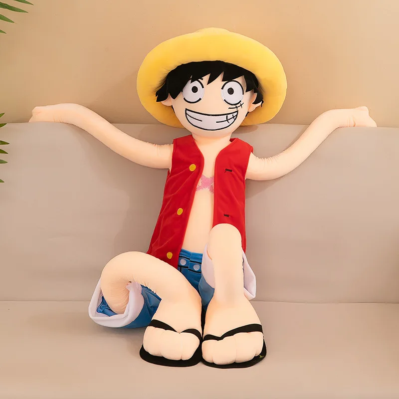 85-125 ซม.One Piece น่ารัก Luffy ของเล่นตุ๊กตา Kawaii ขนาดใหญ่ Luffy Sleep หมอนเบาะตุ๊กตาสัตว์ตุ๊กตาของขวัญวันเกิดสําหรับเด็ก