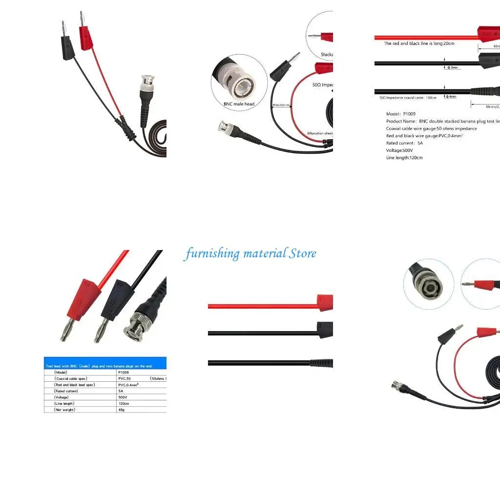 

Y5GD 120cm P1009 BNC to Dual- 4MM Stackable Banana Plug Test Probe- BNC Cable