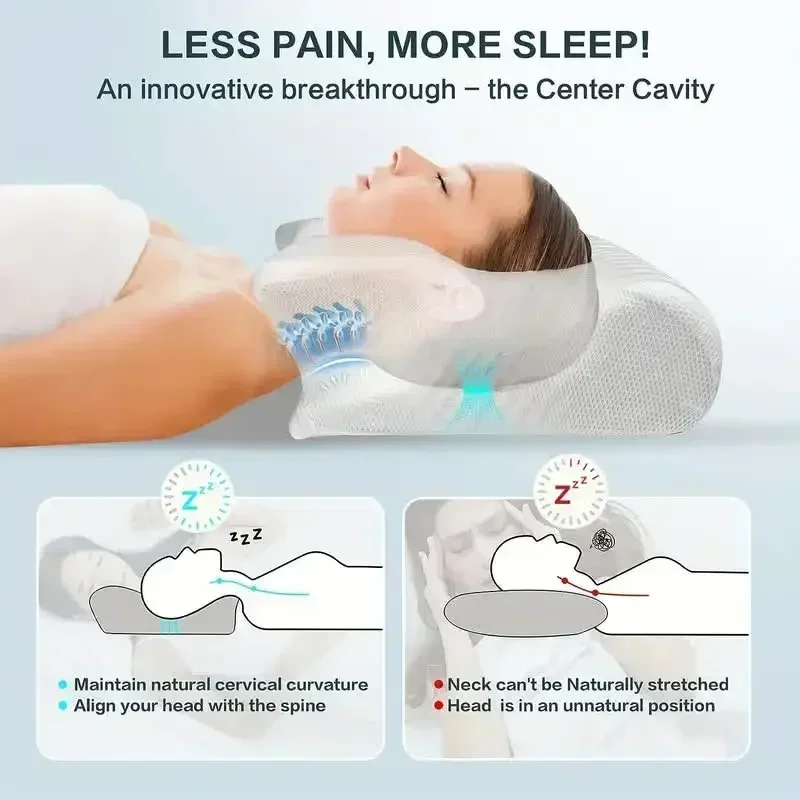 Oreiller cervical en mousse à mémoire de forme, oreiller orthopédique de Contour ergonomique 2 en 1 pour le soutien de la douleur au cou, taie d'oreiller de remplacement, 1 pièce