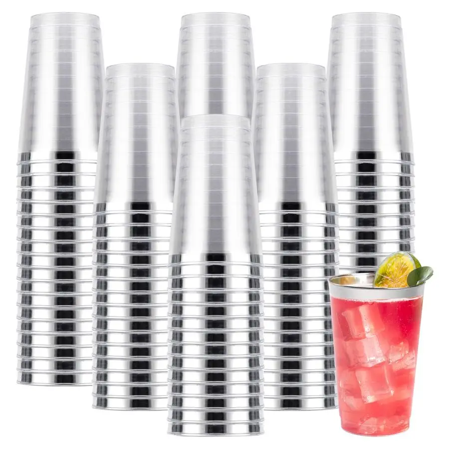 

200PCS 14oz Silver Plastic Cups for Party, Disposable Silver Plastic Cups, Cocktail Glasses for Wedding Thanksgiving, Christmas,