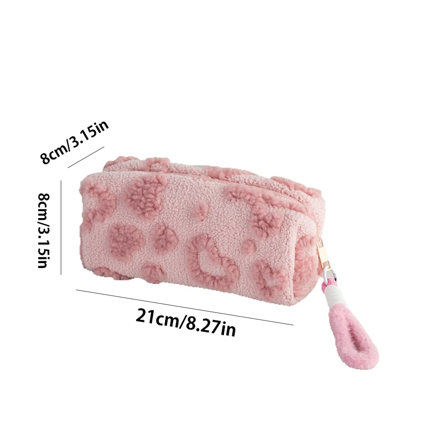 1pcs Cute Plush Makeup Bags For Women Pink Red Color Heart Cosmetic Bags With Lanyard Girl Large Capacity Travel Organizer
