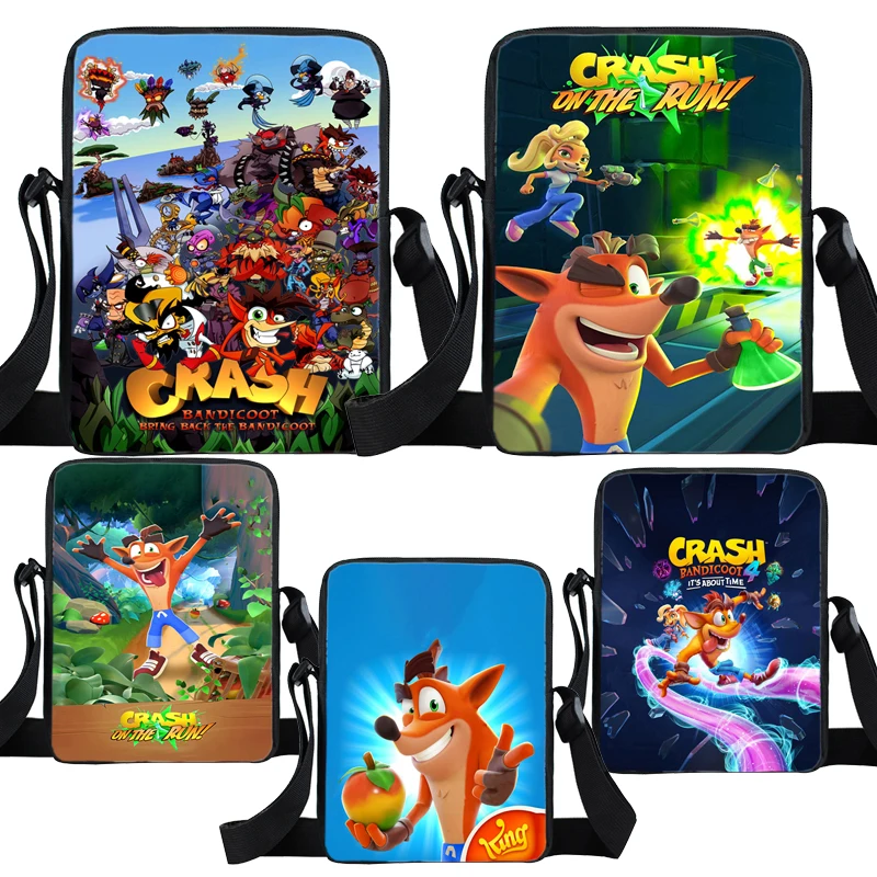 Student Crash Bandicoot On the Run Crossbody Bag Unisex Shoulder Bag Boys Girls Kids Cartoon Anime Messenger Bags Teens Satchel