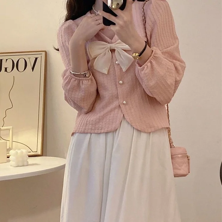 Shirts met lange mouwen Dames gestreepte button-down blouses Loose Fit Cottagecore Vrouwelijk Elegant Herfst Comfortabel Weekend Dagelijks