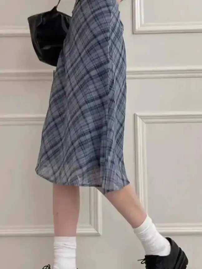 Sweet Skirts Chic Plaid Mini Skirt High Waist A-Line Korean Sle Commute Spring New Arrival Women's Fashion Mid-Length Skirts I3G