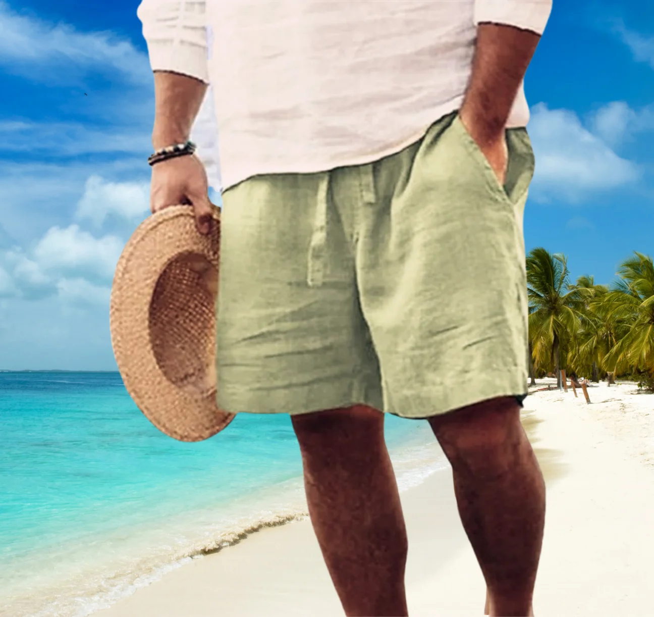 2025 Summer Cotton Linen Shorts for Men Solid Casual Button Pocket Beach Shorts Men's Comfortable Simple Vacation Leiture Pants