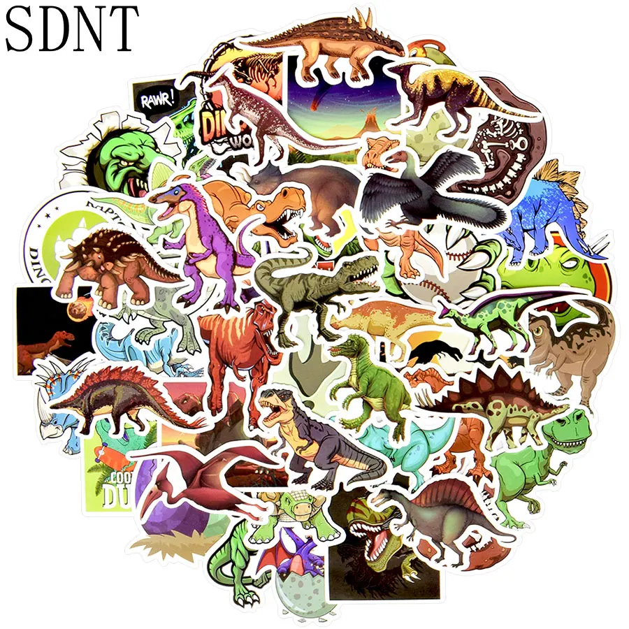 50 PCS Dinosaur Animal Stickers Boys Toys Jurassic Anime Cool Funny Waterproof Sticker to DIY Cups Skateboard Car Laptop Sticker