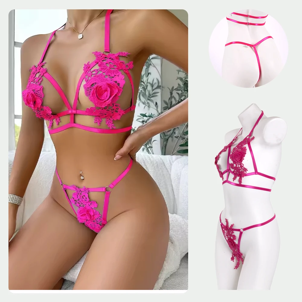 صنم جنسي الملابس الداخلية النسائية الساخنة النساء الملابس الداخلية المثيرة مجموعات الأزهار الملابس الغريبة انظر من خلال الصدرية موجز شهر العسل استخدام خاص