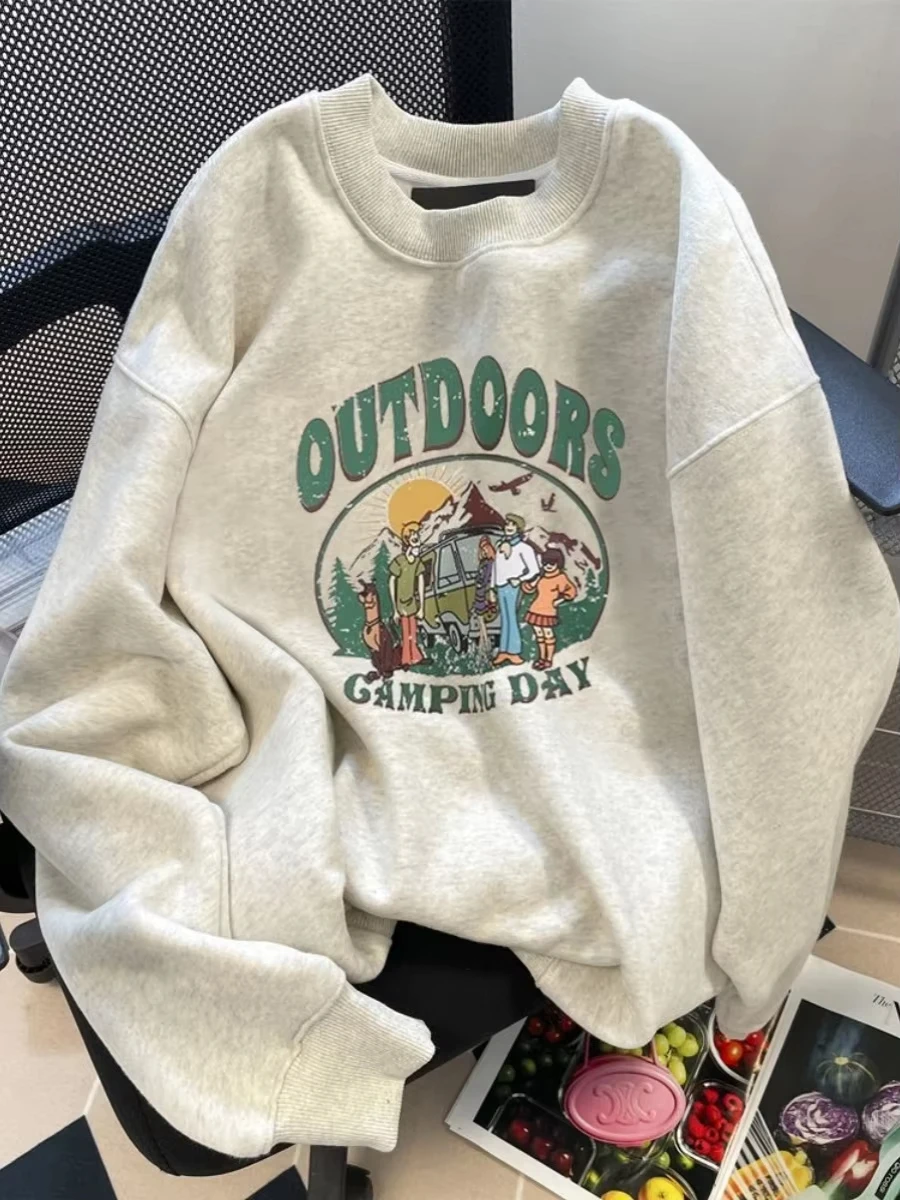 Camiseta con Estampado Floral SKADE para Mujer, Sudadera Informal con Estampado de Letras, Manga Larga, Otoño Invierno, Forro Polar