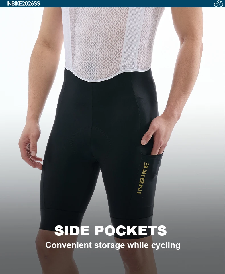 INBIKE Herren-Radtrikot-Shorts mit Polsterung, Sommer-Stoßdämpfende Atmungsaktive Schnelltrocknende Radsport-Trägerhose, MTB-Fahrradhose – Detail 7