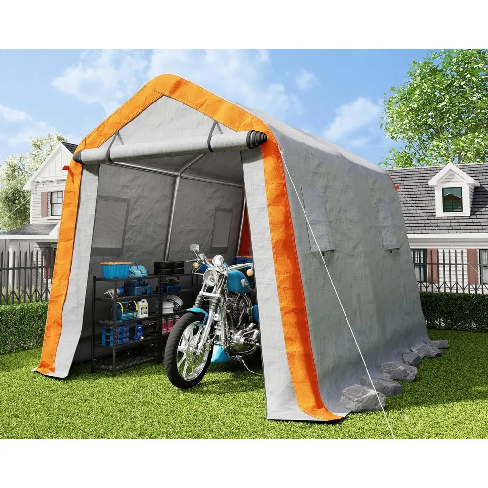 Heavy Duty Portable Shed Storage Shelter, Outdoor Storage Shed with 4 Waterproof Windows & Roll-up Zipper Door, Carport