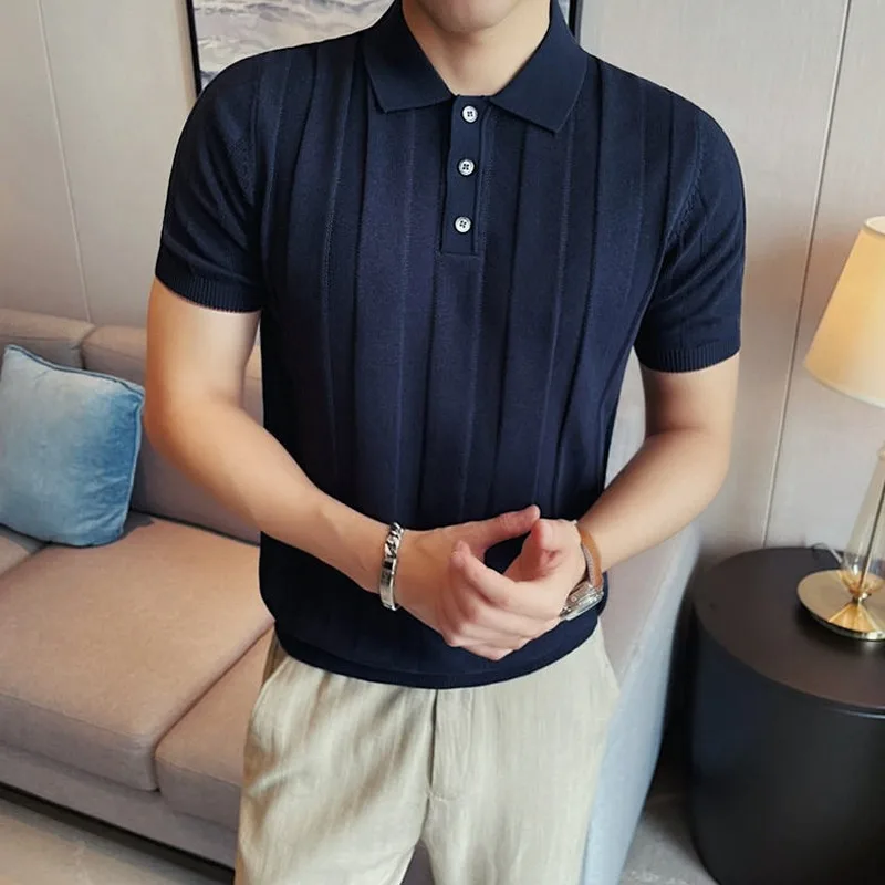 Men's Old Money Style Lyocell-Linen Knit Polo Shirt – Breathable, Soft & Wrinkle-Resistant Short Sleeve Top with Natural Drape