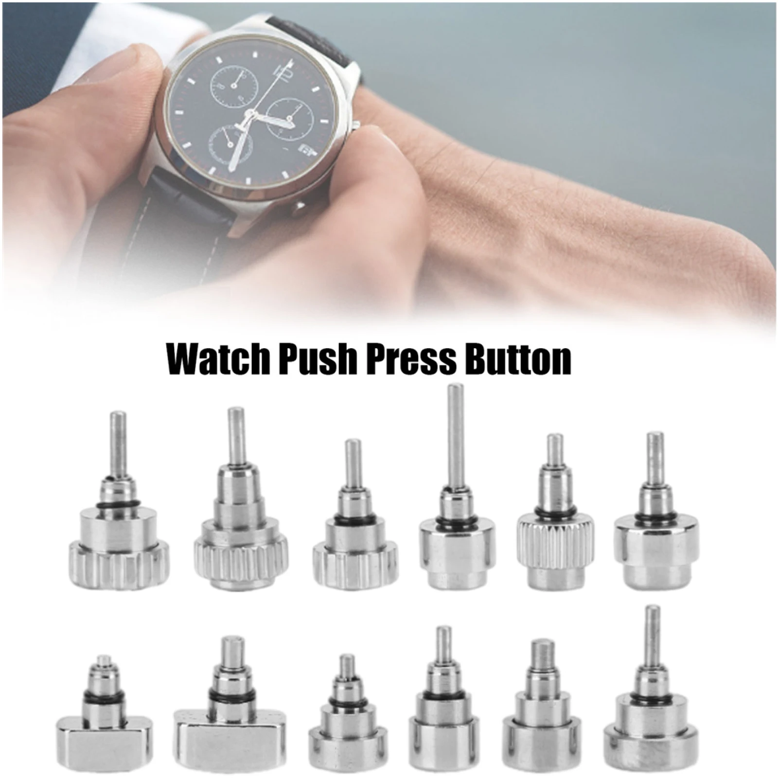 24Pcs 12 Types Stainless Steel Watch Push Press Button Set, Professional Repair Accessory Kit with Storage Box