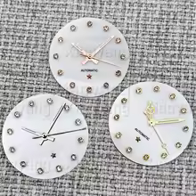 NH05 Dial Lady's 24.5mm White Mother Pearl Shell Watch Dial With Hand Set Star Sign Silver Glod Rose Gold Diamond Index Fit NH05 - AliExpress 