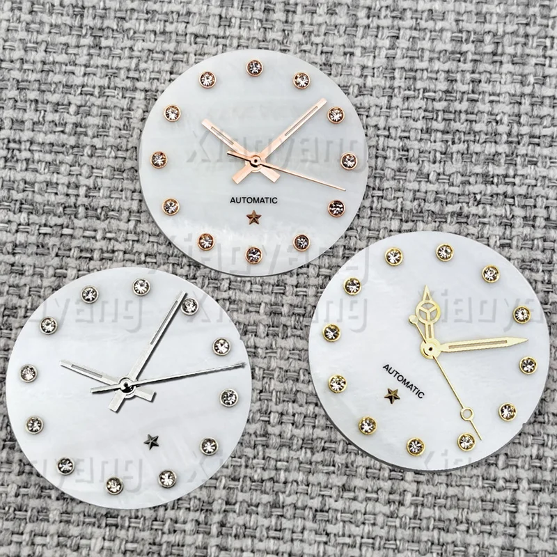 NH05 Dial Lady's 24.5mm White Mother Pearl Shell Watch Dial With Hand Set Star Sign Silver Glod Rose Gold Diamond Index Fit NH05