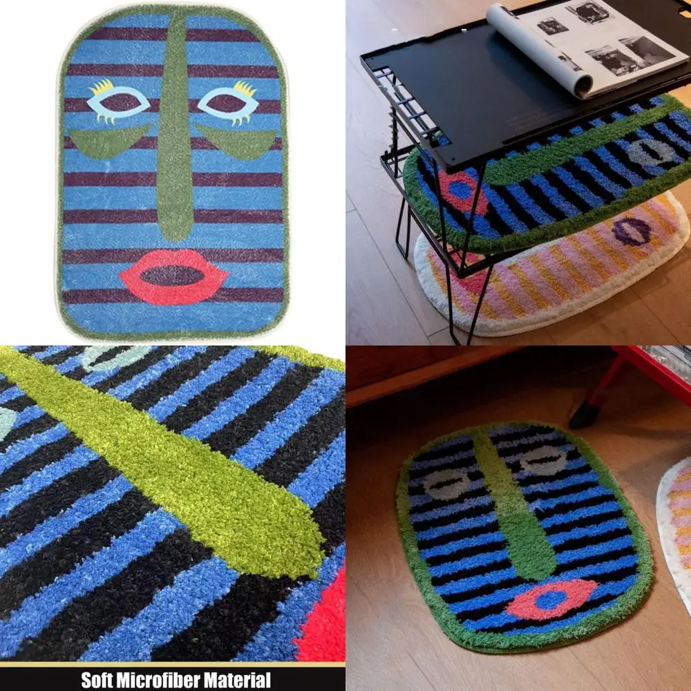 

niokit blue striped bath rugs for bathroom ultra soft funny human face bath mat abstract creative living room bedroom rug absorb