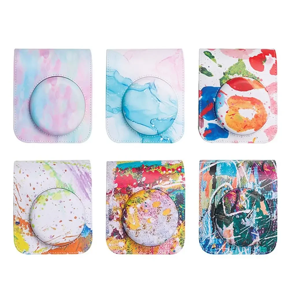 PU Leather Instant Camera Protective Cover Art Painting Photography Storage Bag For Fujifilm Instax Mini12 With Adjustable Strap
