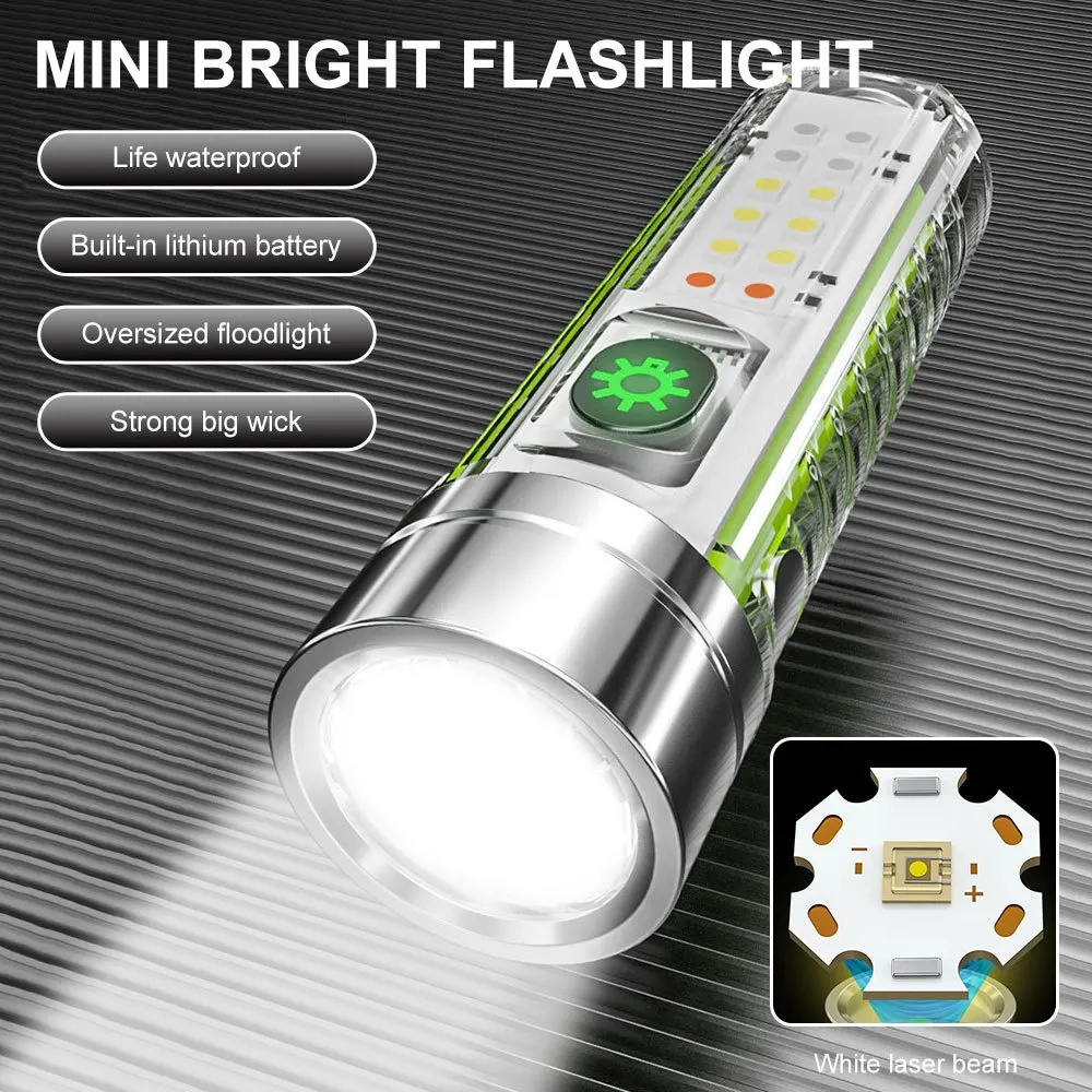 USB C Rechargeable Mini Pocket LED Keychain EDC Flashlight Super Bright UV Light Magnets Work Torch Self Defense Camping Lantern