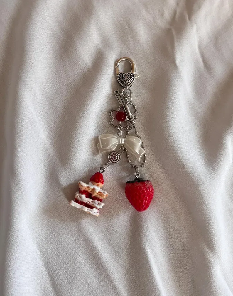 Cute Strawberry Cake Charm Keychain