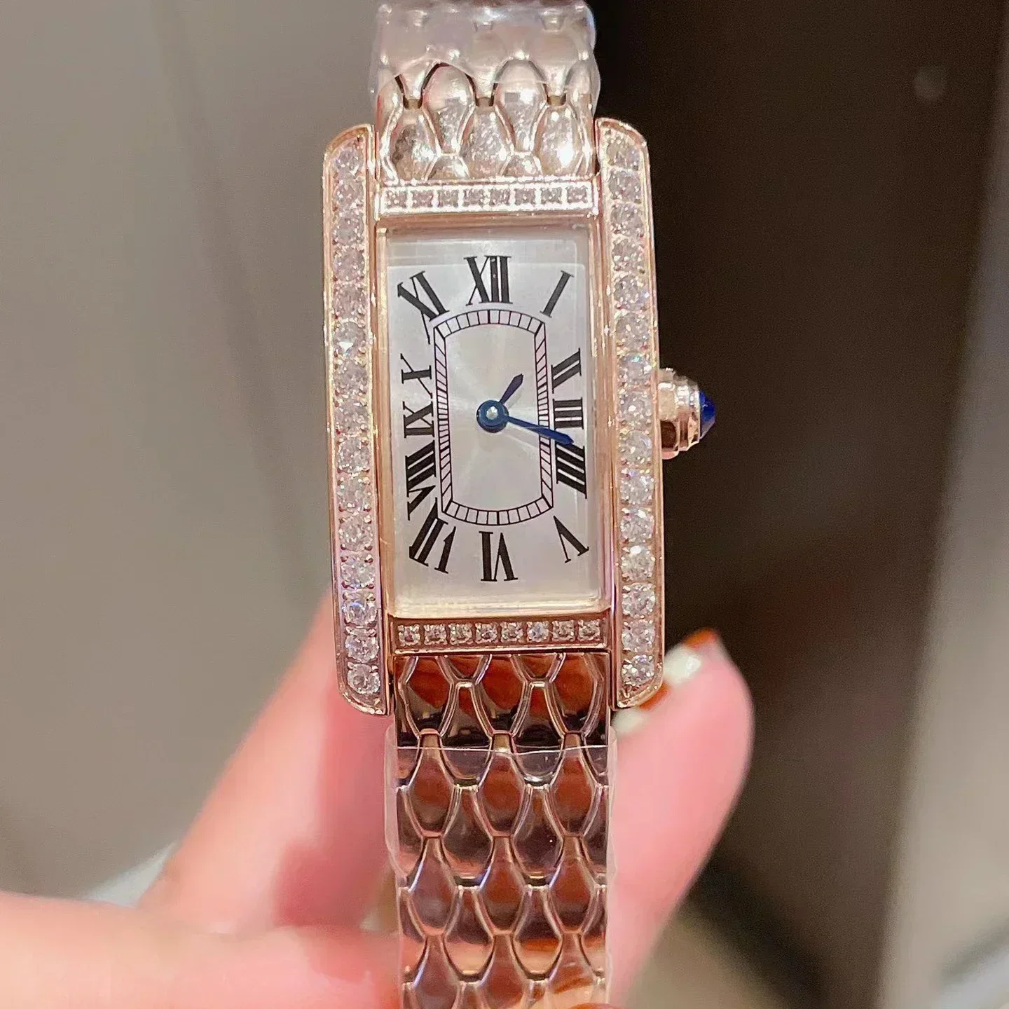 TOP Quality Women‘s Watch Fashion Luxury Designer Brand  Rectangular Dial Diamond Sapphire Glass Quartz Waterproof Watch Gift