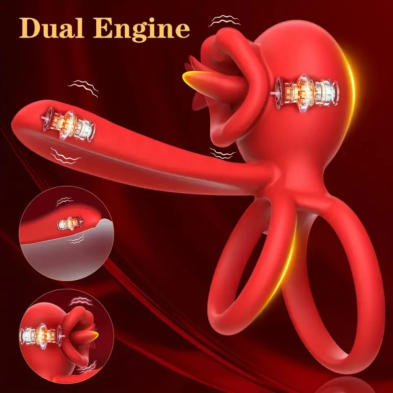 Penis Ring Vibrator Couples Adult Sex Toys for Men Women Male Female Couple Sex Toy with G Spot Clitoris Vibrator With Tongue view 6