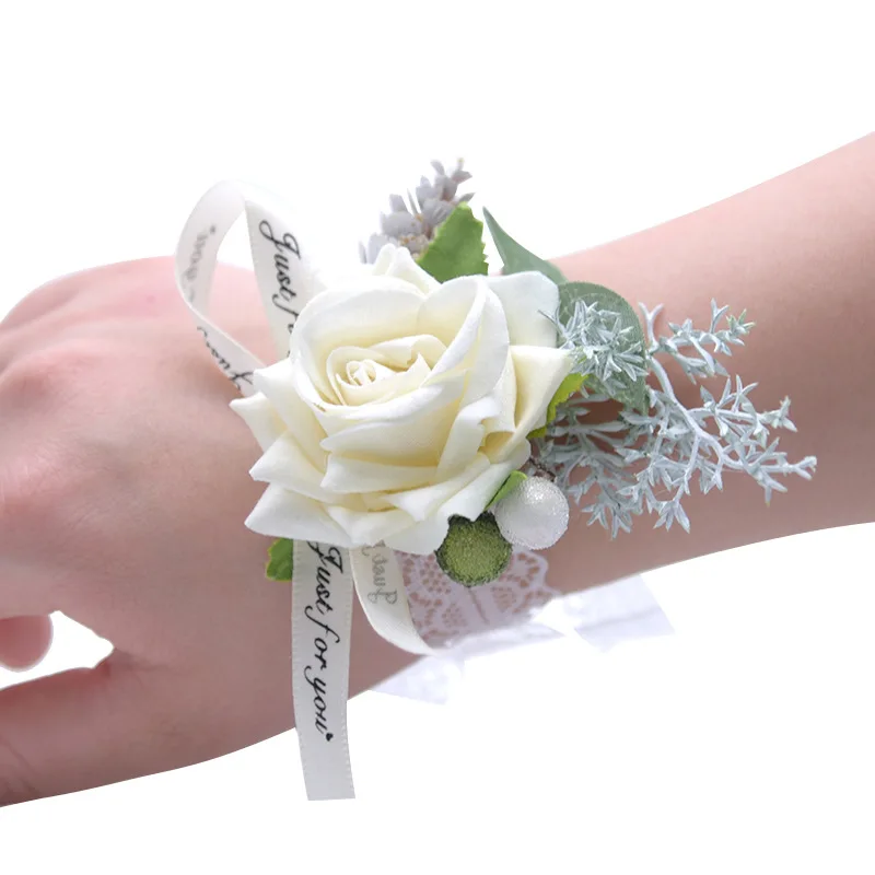 Neue Elfenbein Rose Blumen Armband Brautjungfer Handgelenk Corsage Braut Zubehör Silk Sash Mädchen hochzeit liefert