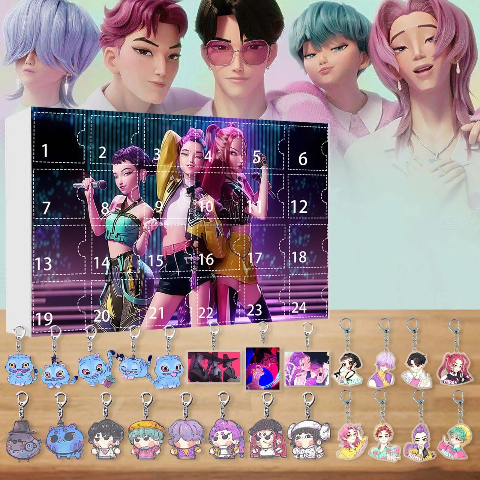 24 szt. KPop Demon Hunters Kalendarz Adwentowy w Pudełku Akrylowe Breloczki HUNTR X Rumi Mira Zoey Jinu ACG Zabawka Niespodzianka dla Dzieci Prezent Świąteczny