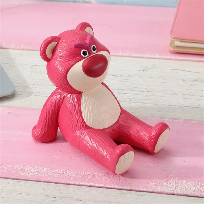 Anime Disney Toy Story Lotso Mobile Phone Holder Figurine Toy Animal Strawberry Bear Figure Desk Ornaments Model Toys Gift