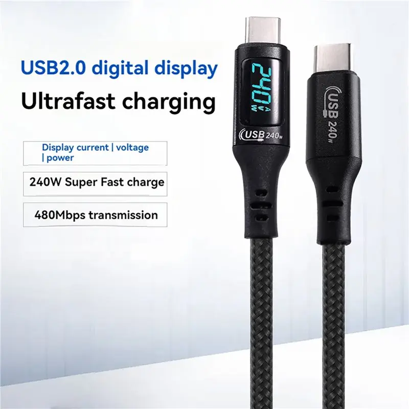 AA08-2X USB Type C To USB C Cable 240W PD 3.1 Fast Charging USB2.0 480Mbps Type-C Digital Display Data Cable