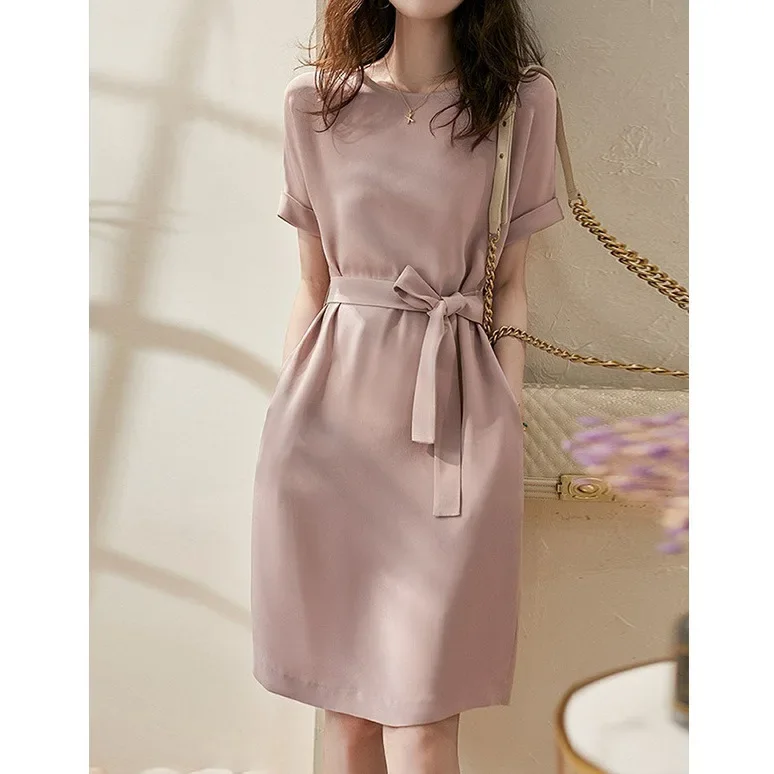 Vestido de seda amoreira temperamento de alta qualidade vestido de seda pesada de alta qualidade rosa 2025 verão feminino