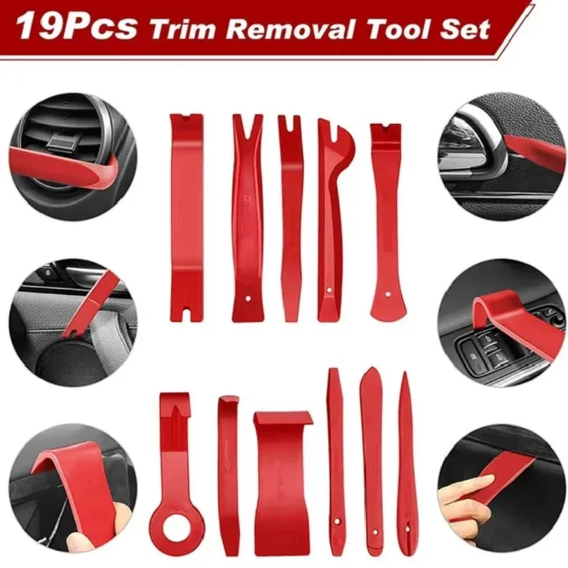 19Pcs Auto Trim Removal Tool Kit Panel Pry Tools with Metal Clip Pliers Radio Release Keys Car Door Dash Audio Disassembly Tools