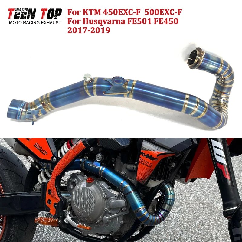 

Titanium Offroad Bike Exhaust Pipe For KTM 450EXC-F 500EXC-F Front Link Pipe 50mm Exhaust Header For Husqvarna FE450 FE501 17-19