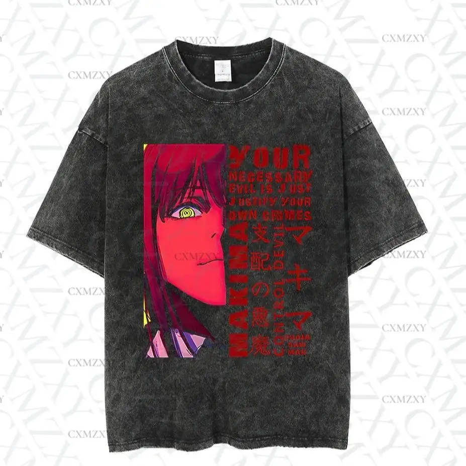 

Vintage washed T-shirt new Harajuku loose retro T-shirt men's chainsaw people electric rage