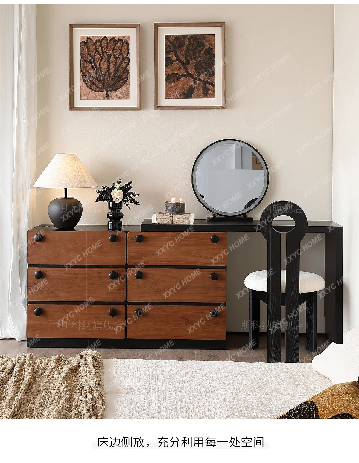 

A Medieval Solid Wood Dresser Chest Integrated Retro Bedside Storage Bedroom Corner Makeup Table