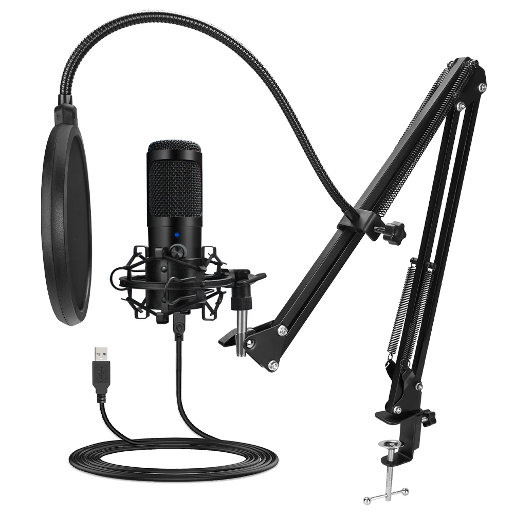 Metal USB Microphone Condenser Recording Microphone D80 Mic with Stand for Computer Laptop PC Karaoke Studio Recording