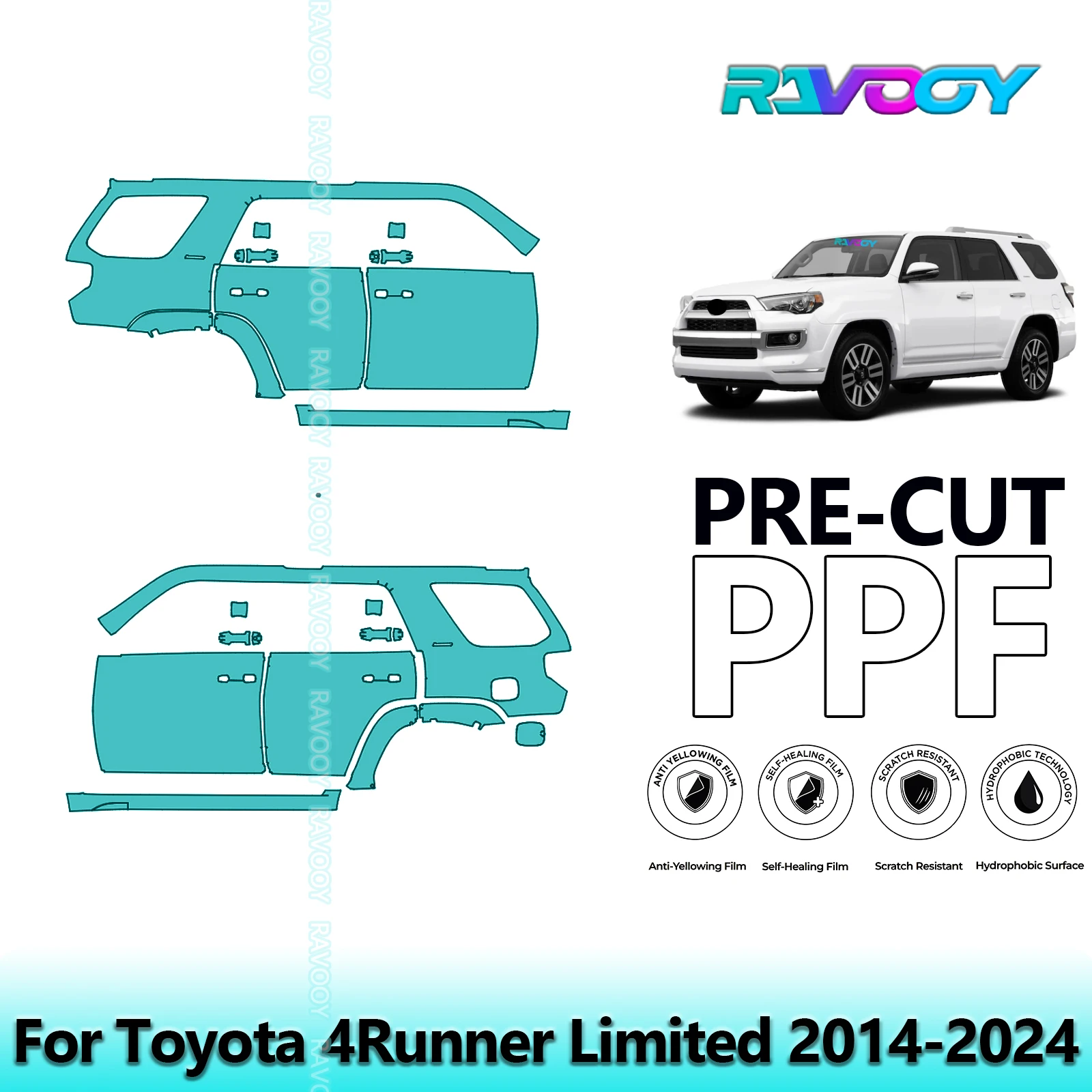 

For Toyota 4Runner Limited 2014-2024 8.5mil Clear Matte Pre-Cut PPF Door & A/B Pillar Kit TPU Paint Protection Film Set