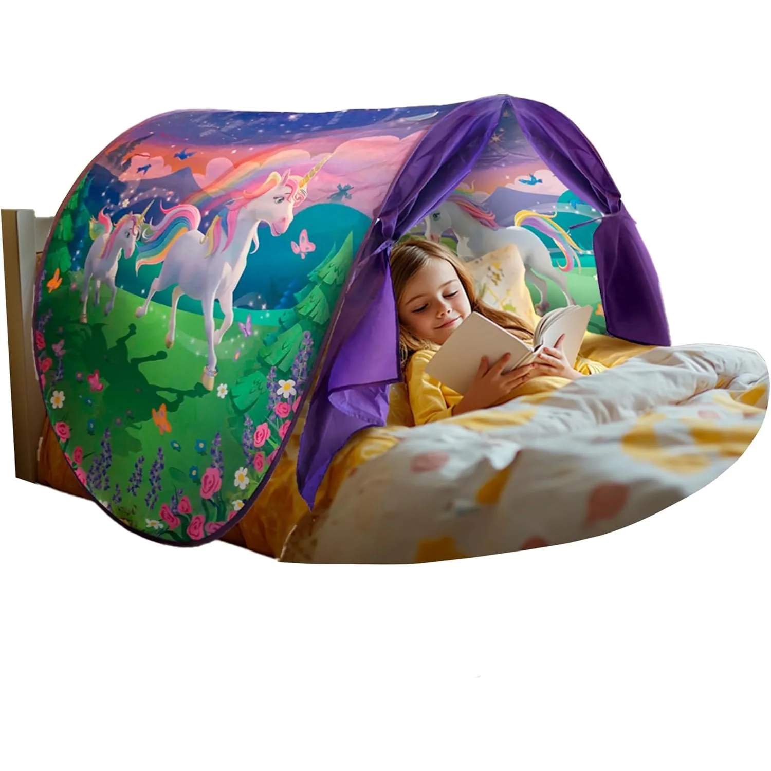 Funy Dream Tent with light for Kids Bed with Storage Pocket Foldable Kids Tent on Bed Mosquito Net Tent Gifts for toys